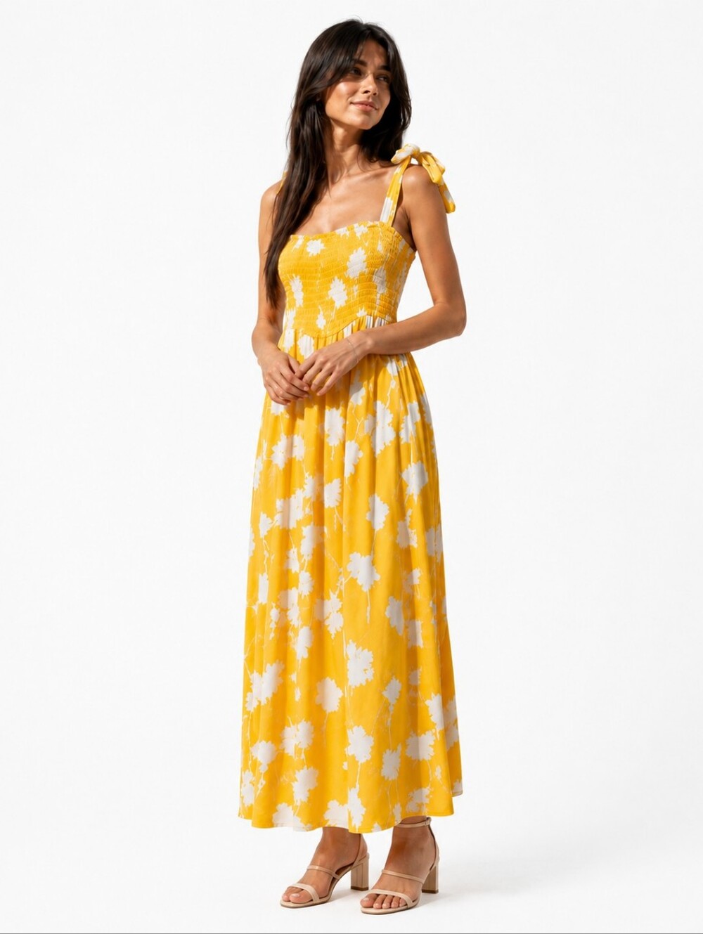 Smocked Tie Strap Yellow Midi Dress  DVF for Target Diane Von Furstenberg